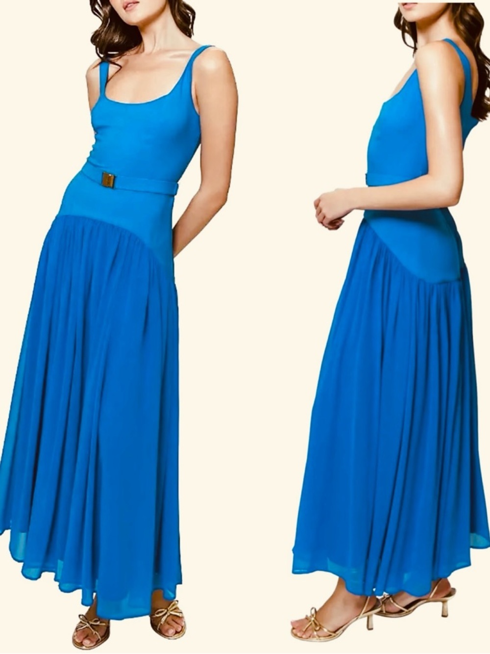 Hutch Ridge Women’s Drop-Waist Scoop Neck Blue Cocktail Maxi Dress Size 2 NEW - Picture 6 of 12
